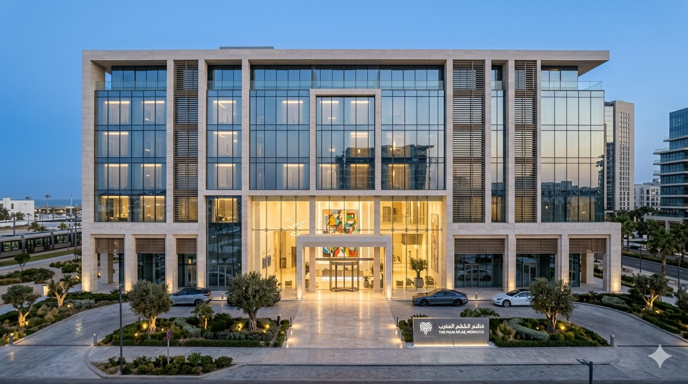 Contemporary hotel facade Morocco, architectural hotel development project