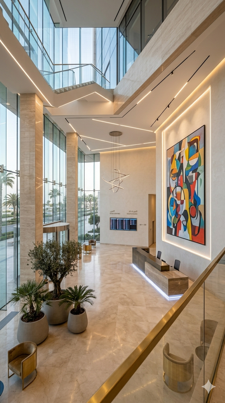 Premium hotel lobby interior Morocco, luxury hospitality design and development